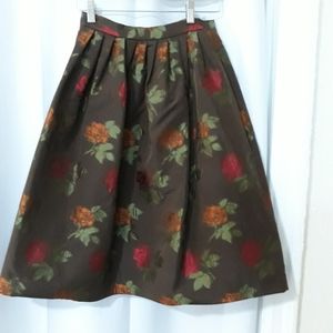 Luca Luca Brown Silk Floral A-Line Party Skirt